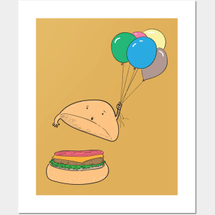 Hamburger holds balloons in the air Posters and Art